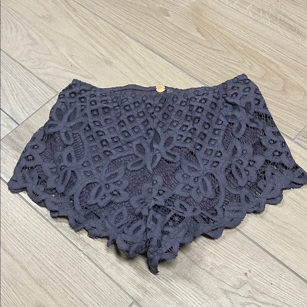 Free People Charcoal Lace Crochet Shorts
